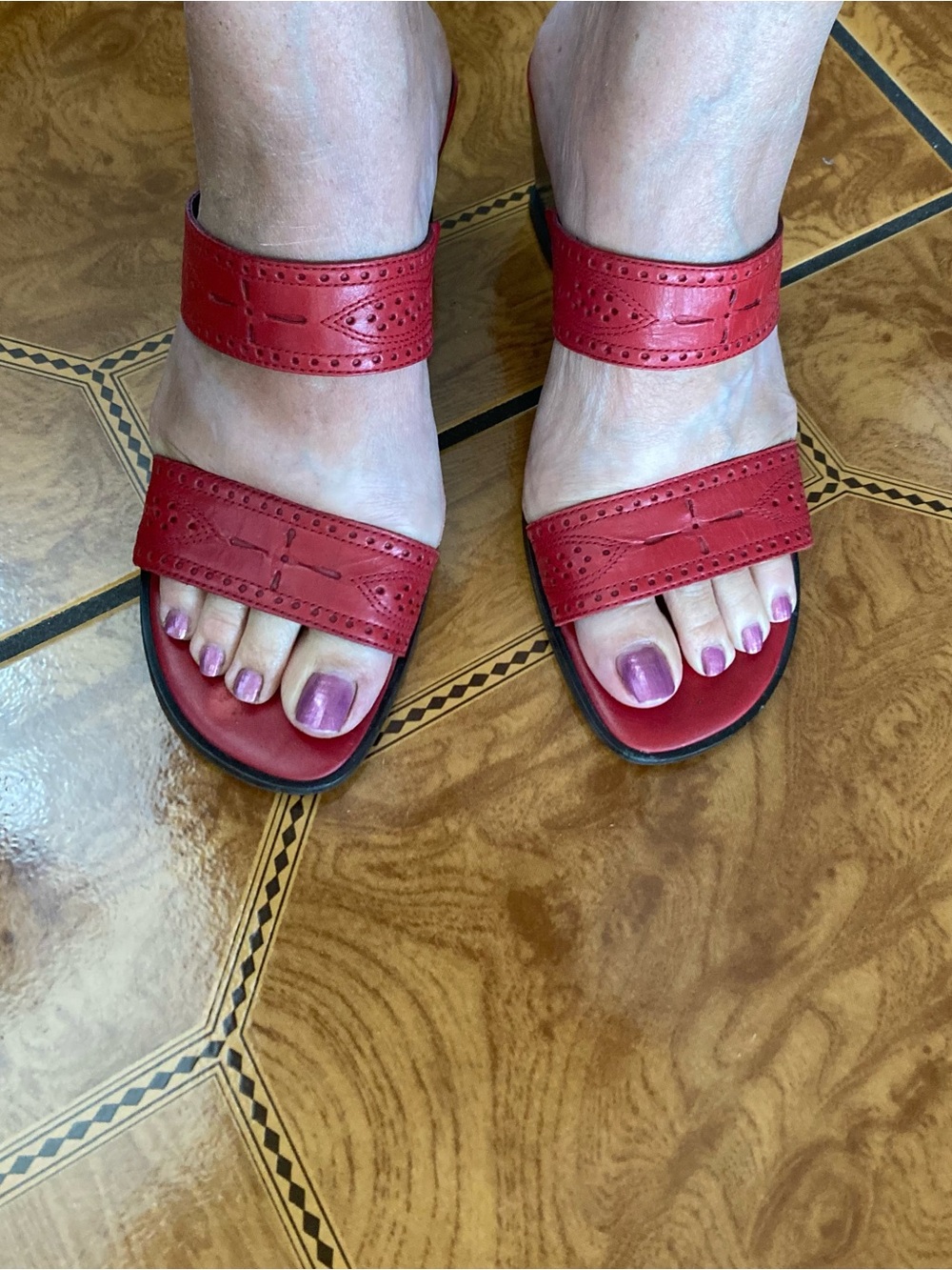 Etienne Aigner Women's Red Double-Strap Comfort Sandals with Wedge Heel. 7.5M